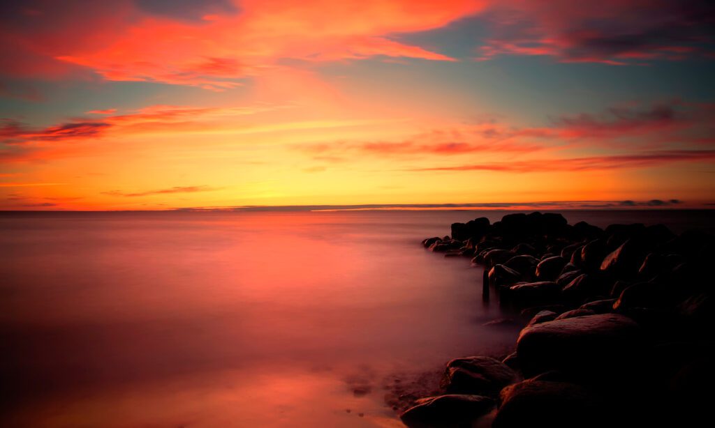 solnedgang over stranda i Skagen